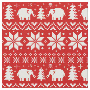 Tissu Rouge mignon de motif de Noël d'éléphants