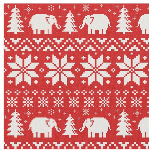 Tissu Rouge mignon de motif de Noël d'éléphants (Fermer)