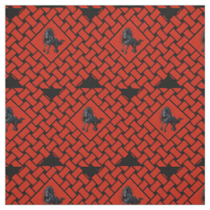 Tissu rouge/noir, diamant, cheval friésien 3"