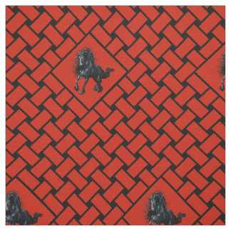 Tissu rouge/noir, diamant, cheval friésien 5"