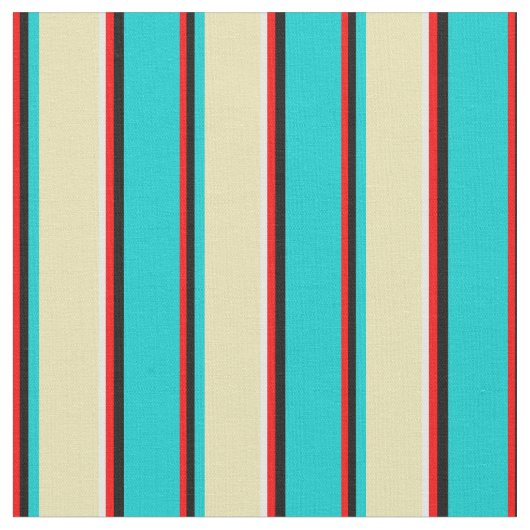 Tissu Rouge, Noir, Turquoise foncé, Tan & Blanc Motif (Fermer)