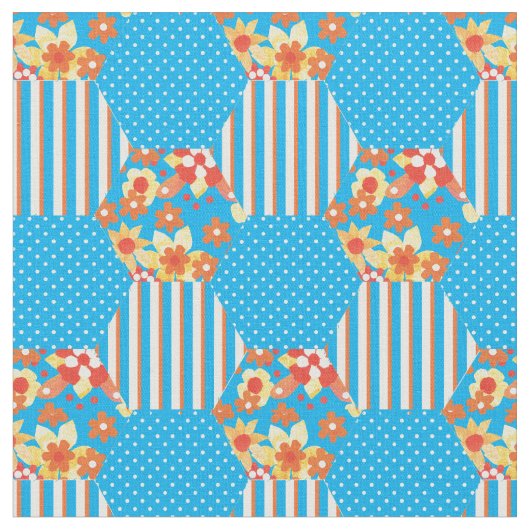Tissu Rouge orange jaune bleu Faux Motif de patchwork (Fermer)
