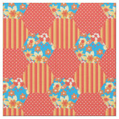 Tissu Rouge orange jaune bleu Faux Motif de patchwork (Fermer)