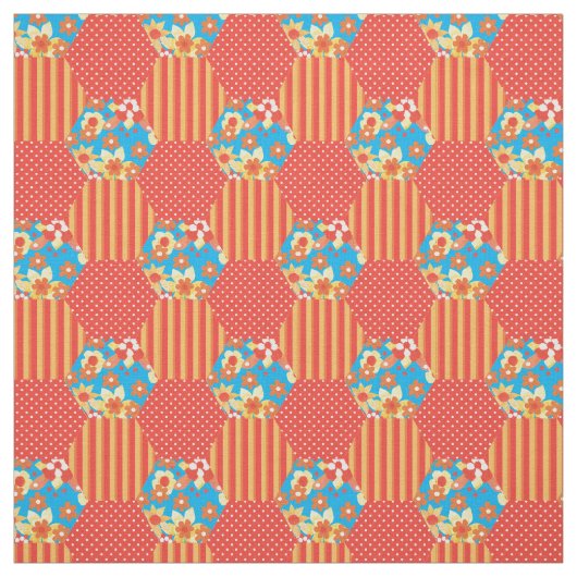 Tissu Rouge orange jaune bleu Faux Motif de patchwork (Échantillon)