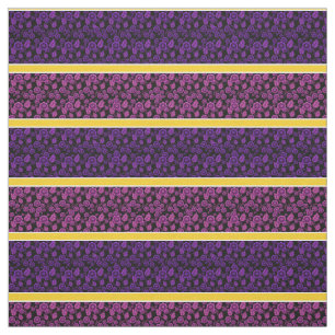 Tissu Rouge/rose floral-or/blanc rayé - noir