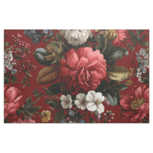 Tissu Rouge Rustique Botanique Bold Vintage Boho Floral