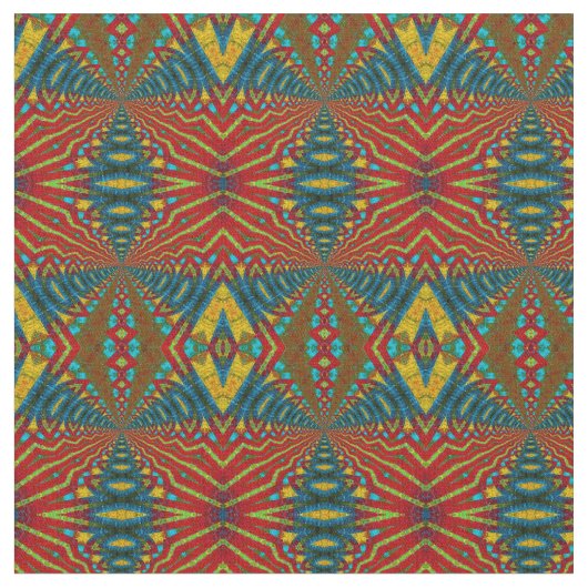 Tissu Rouge Turquoise Jaune moderne Ethnic Textile Triba (Fermer)