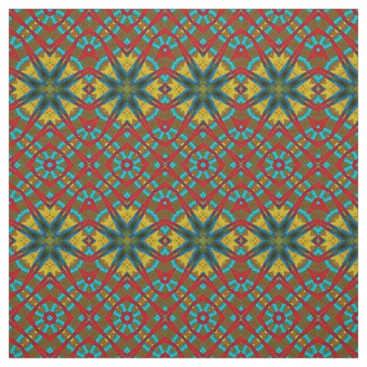 Tissu Rouge Turquoise Jaune moderne Ethnic Textile Triba (Échantillon)