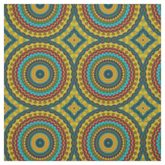 Tissu Rouge Turquoise Jaune moderne Ethnic Textile Triba (Échantillon)