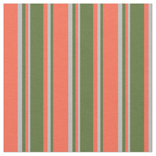 Tissu Rouge, vert foncé et rayures grises