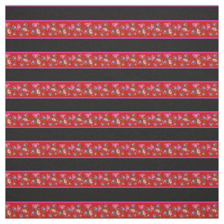 Tissu Rouge vif/noir, rayure rose, floral folklorique