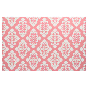 Tissu Rouleau blanc de damassé sur le rose de corail