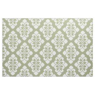 Tissu Rouleau blanc de damassé sur le vert sauge