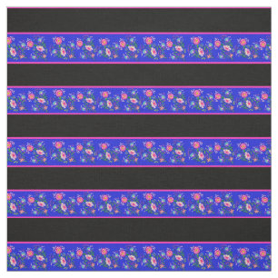 Tissu Royal bleu/noir, bande de pin rose, folk floral