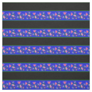 Tissu Royal bleu/noir, bande de pin vert, folk floral