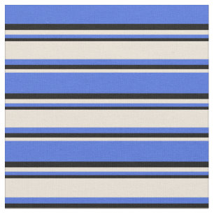 Tissu Royal Blue, Bisque & Black Striped/Linked Motif