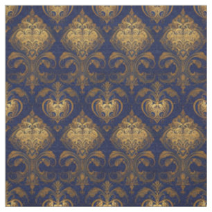 Tissu Royal Blue et Gold Damask Design