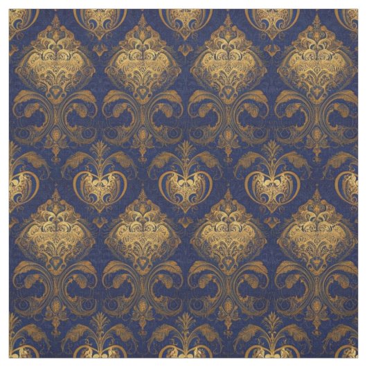 Tissu Royal Blue et Gold Damask Design (Échantillon)
