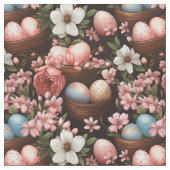 Tissu Rustic Easter Eggs & Wicker Basket Floral Fabric (Fermer)