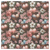Tissu Rustic Easter Eggs & Wicker Basket Floral Fabric (Échantillon)