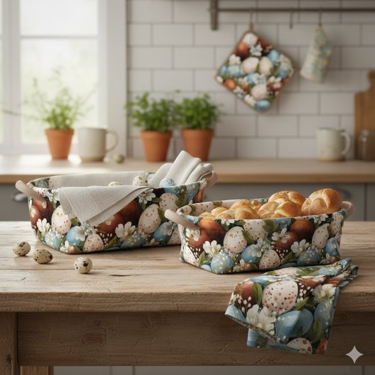 Tissu Rustic Speckled Easter Eggs & Spring Flowers