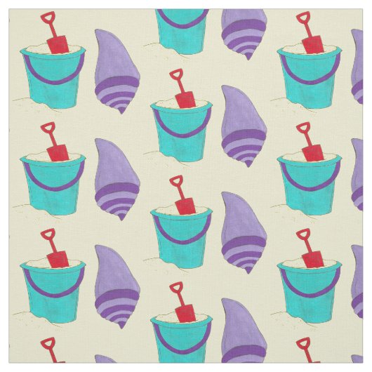 Tissu Sable Shells Beach Bucket Shovel Seashell Vacances (Échantillon)