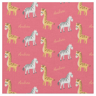 Tissu Safari Baby Zebras et Giraffes Nom personnalisé Fa