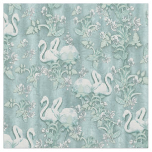Tissu Sage Green Silk rideaux & Flamants roses fleurs