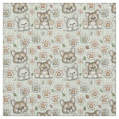 Tissu Sage Vert Beige Gingham Mignon Empreinte de Patte  (Échantillon)