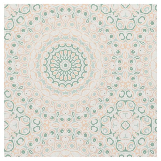 Tissu Sage Vert et Mandala aux tons de Pêche (Fermer)
