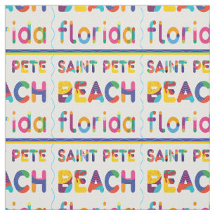 Tissu Saint Pete Beach, Floride. Motif de texte coloré