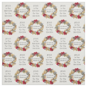 Tissu SAISON JESUS RAISON Festif Couronne de Noël