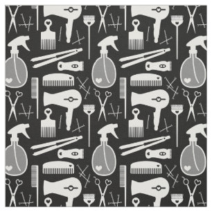 Tissu Salon Chic Rétro Noir et Blanc Outils