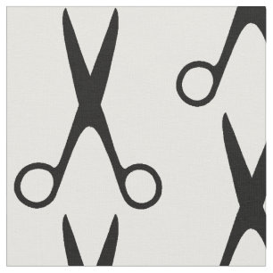 Tissu Salon de coiffure noir ciseaux blanc motif