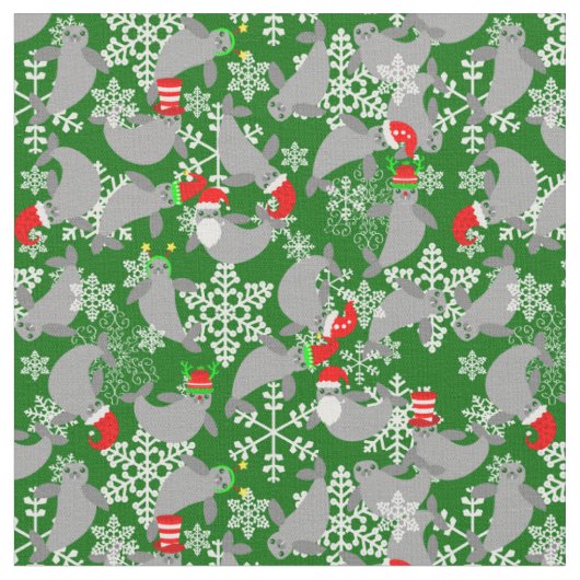 Tissu santa claus noël manat vert (Fermer)