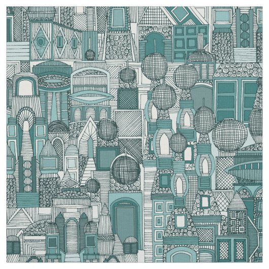 Tissu sarcelle d'hiver mono de ville de l'espace (Échantillon)