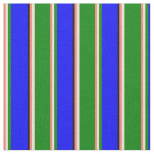 Tissu Saumon, Bisque, Vert, Bleu & Noir Motif