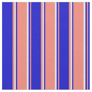 Tissu Saumon, Bleu et Jaune clair rayures