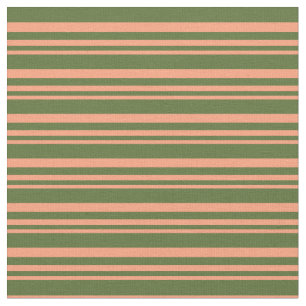 Tissu Saumon clair et Motif vert d'olive foncé