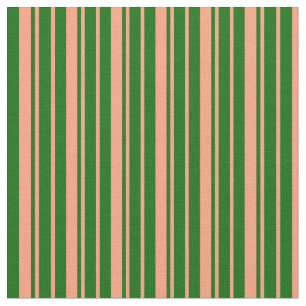 Tissu Saumon clair et Motif vert foncé des rayures