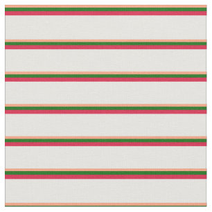 Tissu Saumon clair, Vert foncé, Crimson & Motif blanc