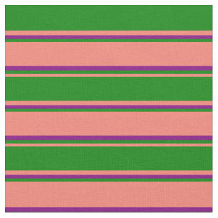 Tissu Saumon, vert et violet couleur Motif rayé