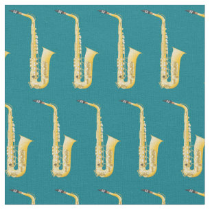 Tissu Saxophone Musique Musicien Salle Décor Turquoise