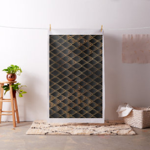Tissu Scales de dragon noir et or