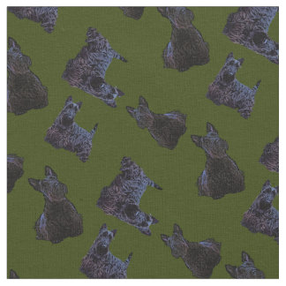 Tissu Scottish Terrier noir assis/debout/vert odee