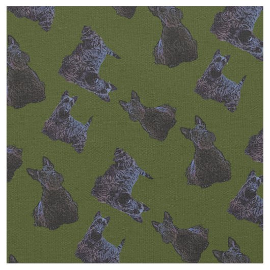 Tissu Scottish Terrier noir assis/debout/vert odee (Fermer)