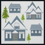 Tissu Seamless winter Merry Christmas landscape gray hou<br><div class="desc">Seamless winter Merry Christmas landscape gray houses green trees white background</div>