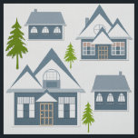 Tissu Seamless winter Merry Christmas landscape gray hou<br><div class="desc">Seamless winter Merry Christmas landscape gray houses green trees white background</div>