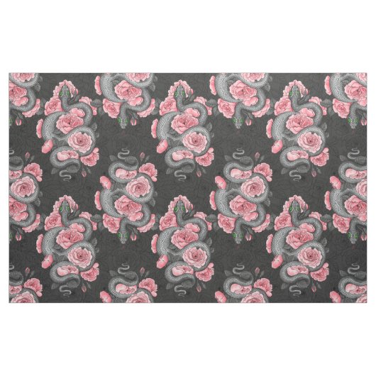 Tissu Serpents et roses de pêche (Fat Quarter)