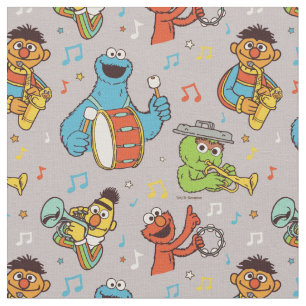 Tissu Sesame Street Band Gris Motif